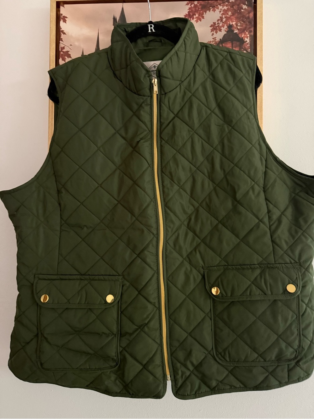 St. John's Bay Women’s Quilted Olive Green Vest with Gold-Tone Hardware